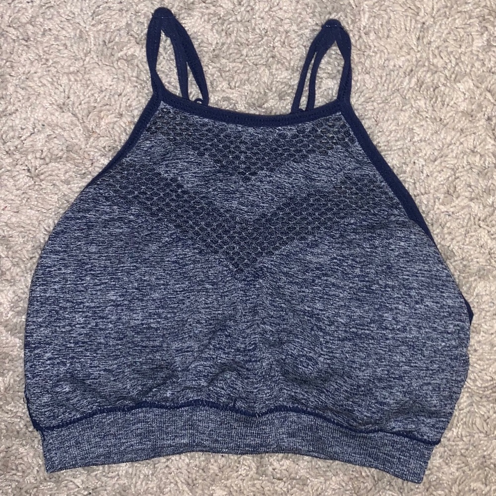 High neck blue sports bra size small